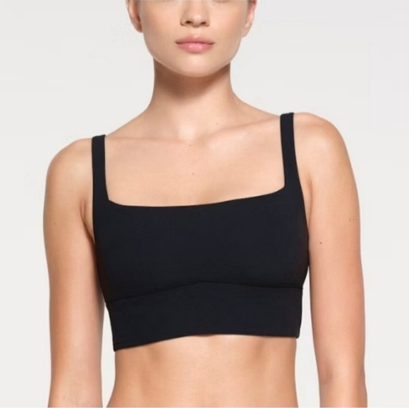 SKIMS FITS EVERYBODY SQUARE NECK LONGLINE BRALETTE BRA ONYX BLACK MEDIUM - Picture 2 of 6